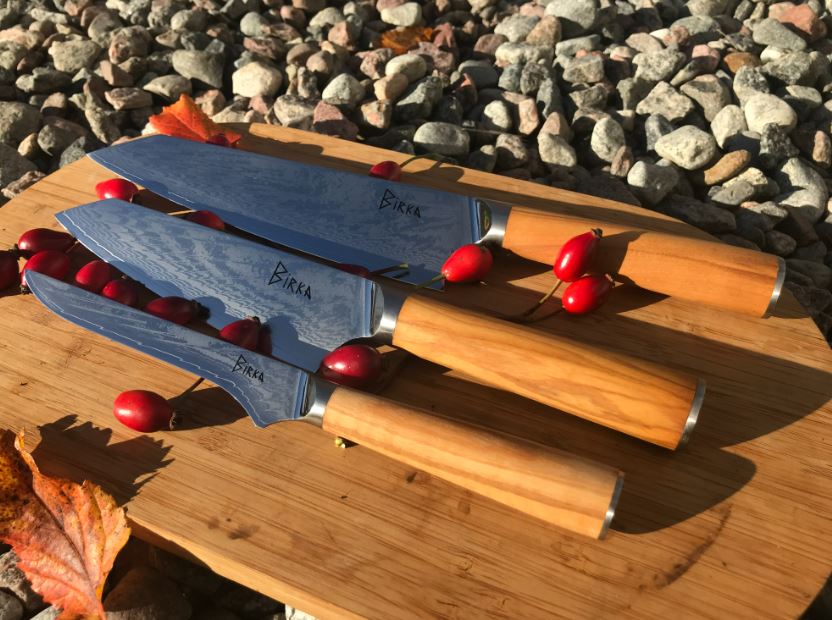Birkaknivar knivset Damaskus tre köksknivar