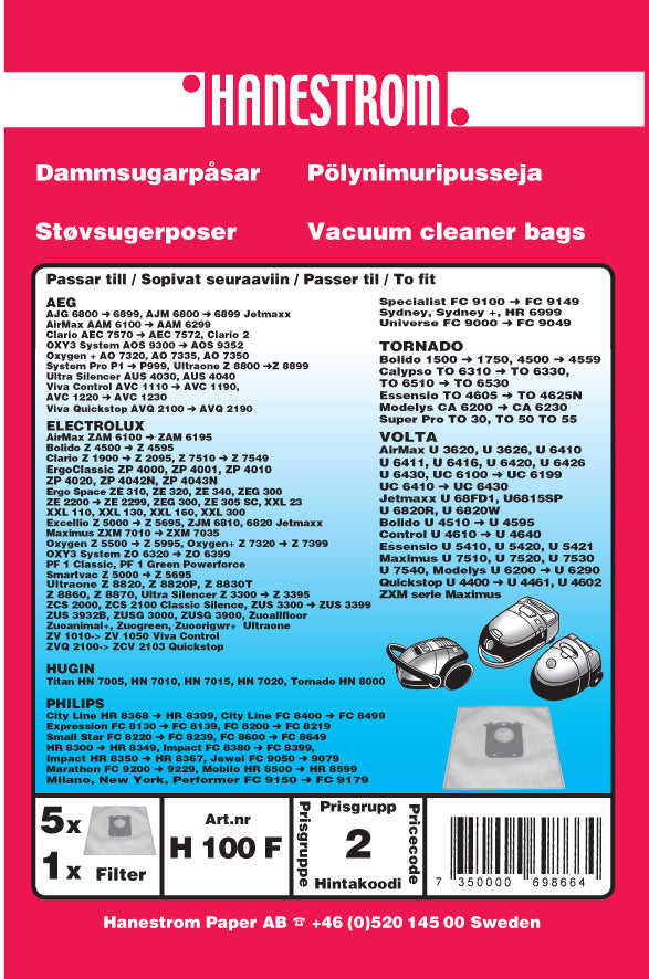 Støvsugerposer type "S-bag" 5-p + 1 filter